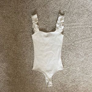 White Ruffle Strap Bodysuit